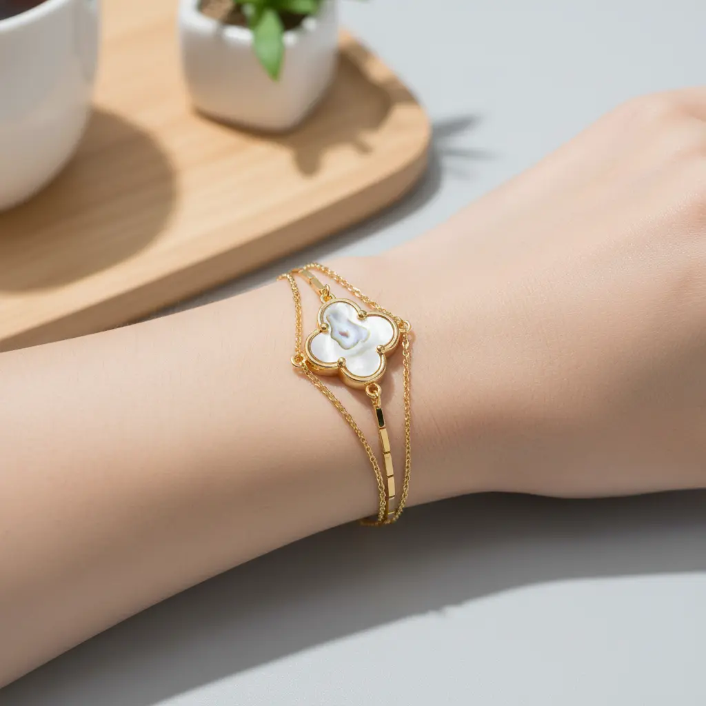 2連ブレスレット, 白蝶貝, クローバーモチーフ