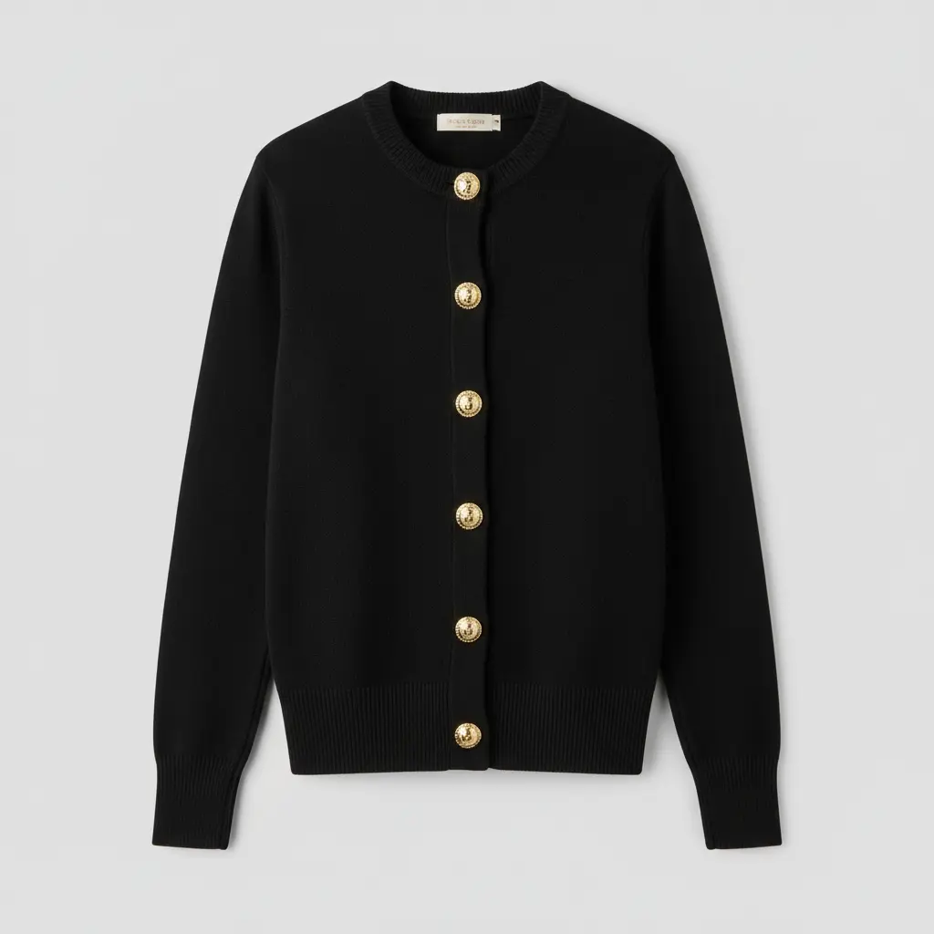 金ボタン・抗ピリング高密度ニットカーディガン｜小ロットOEM・ODM対応