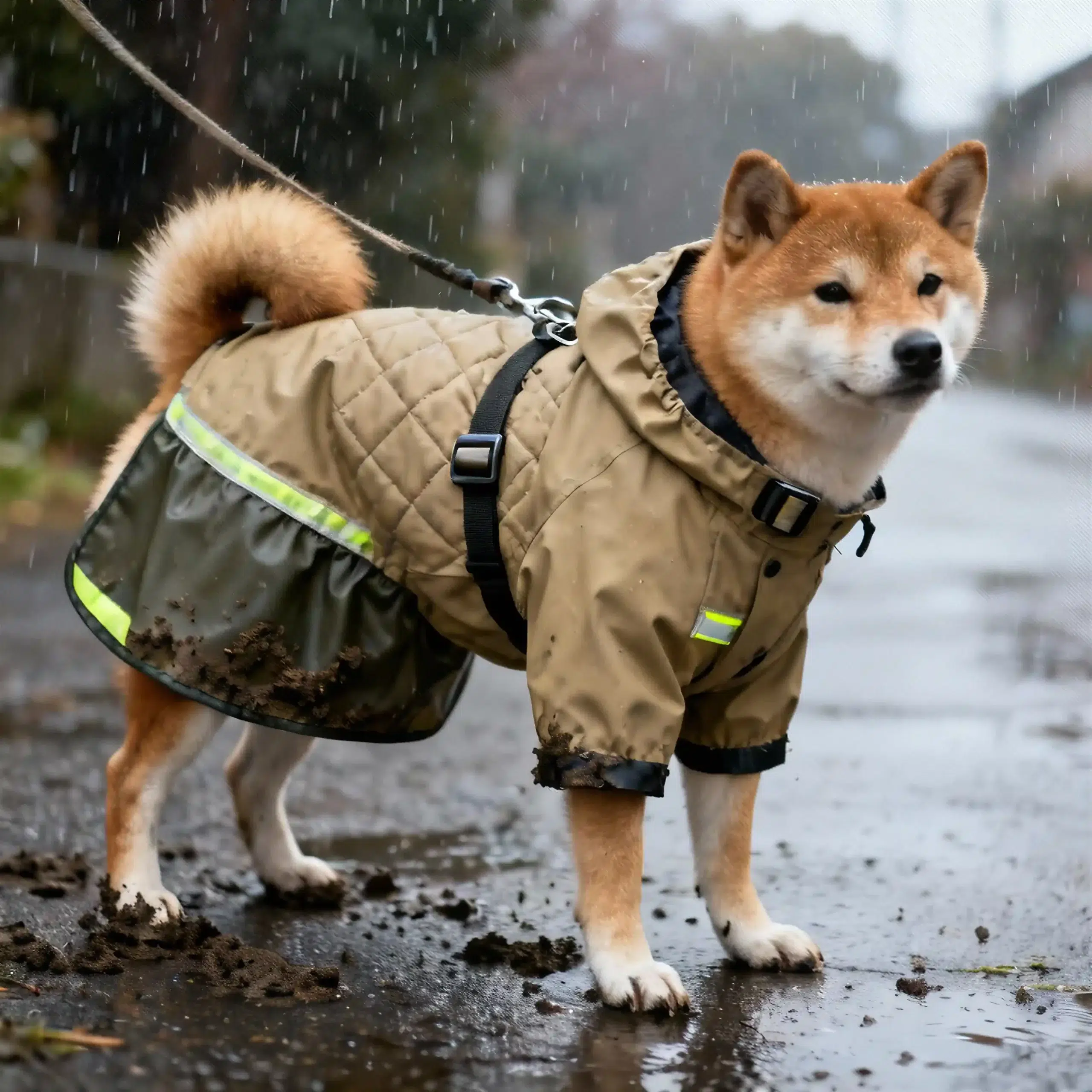 犬 レインコート, 防寒 3層構造, カーキ おしゃれ
