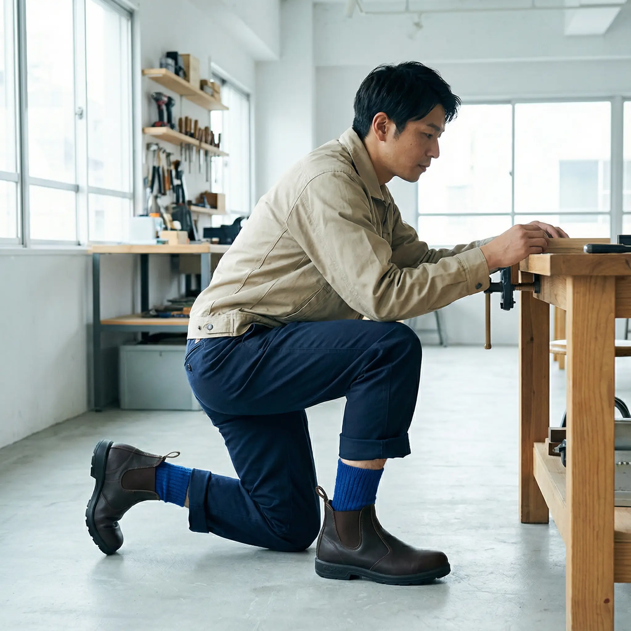 日本人作業員, 安全靴ソックス, 東京作業場