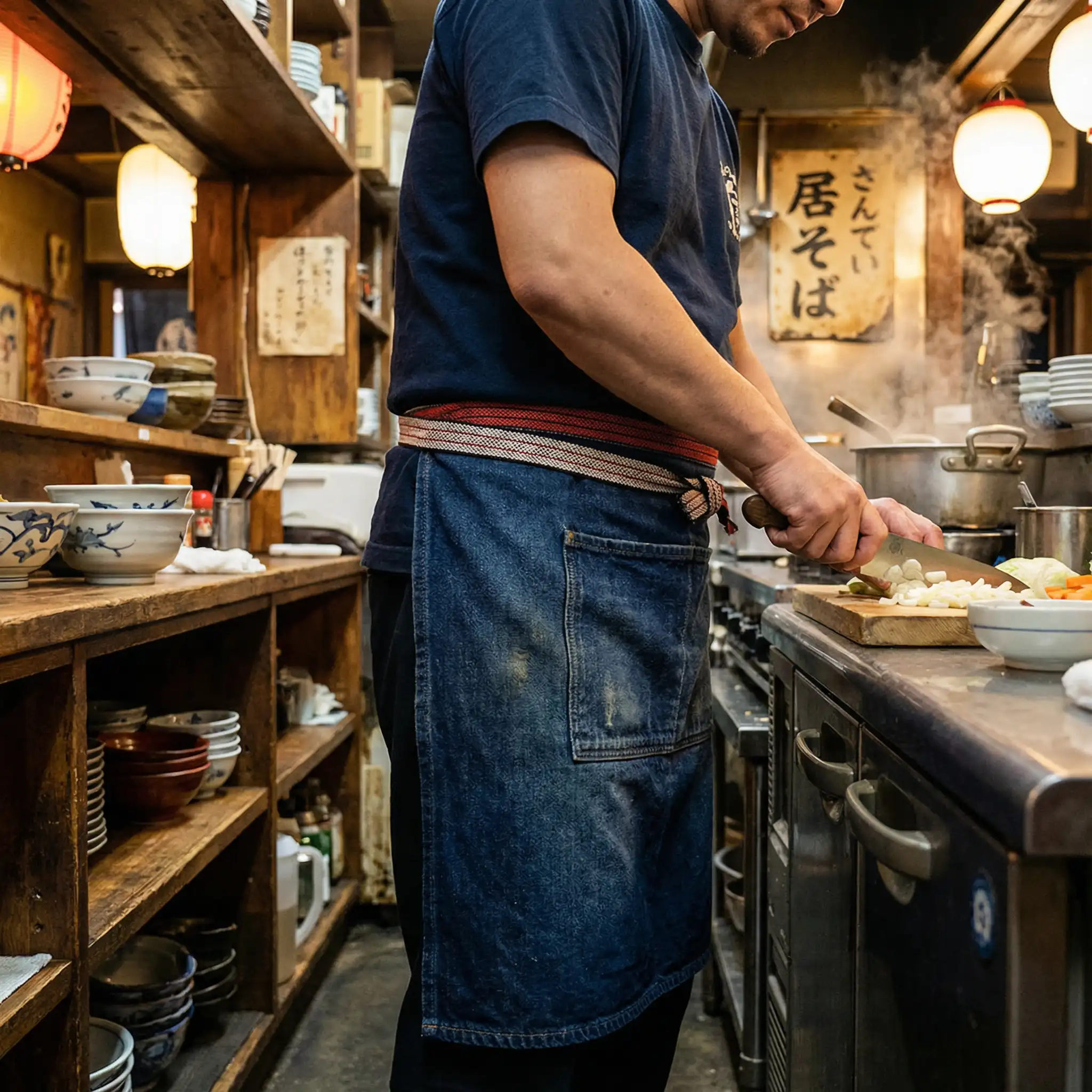 昭和レトロ帆前掛け｜耳付き・極厚キャンバスの業務用モデルOEM製作